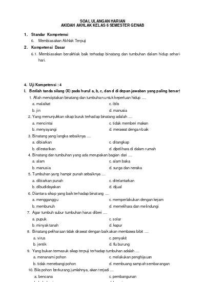 Detail Contoh Soal Akidah Akhlak Nomer 6