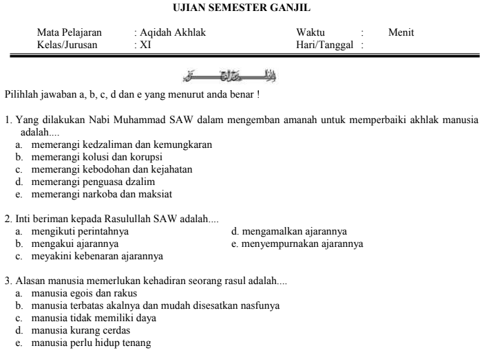 Detail Contoh Soal Akidah Akhlak Nomer 7