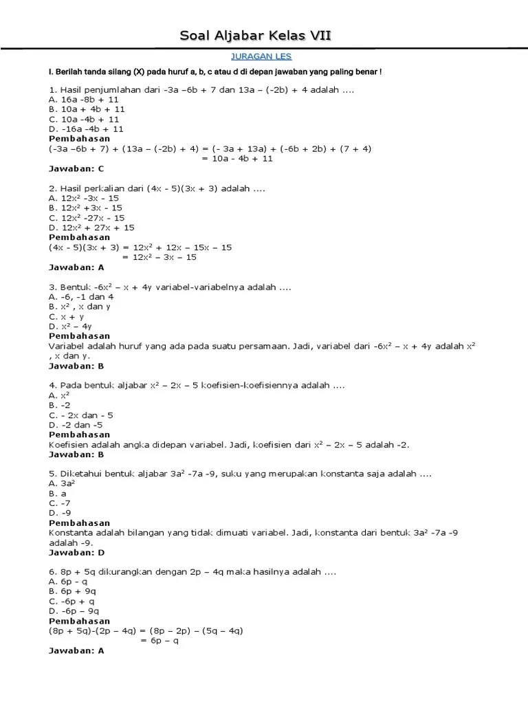 Detail Contoh Soal Aljabar Nomer 53