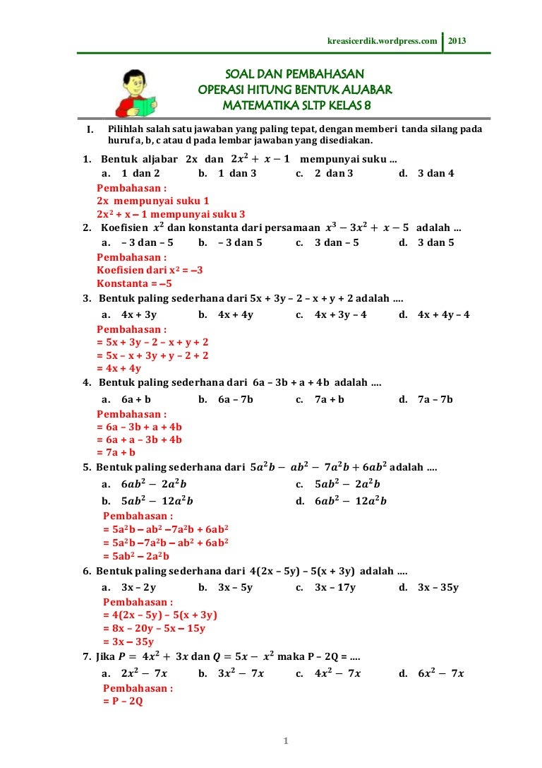 Detail Contoh Soal Aljabar Nomer 7