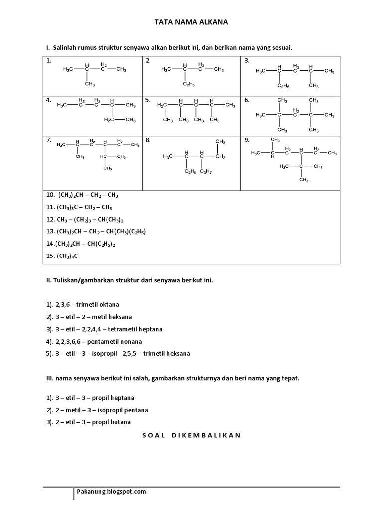 Detail Contoh Soal Alkana Alkena Alkuna Nomer 23