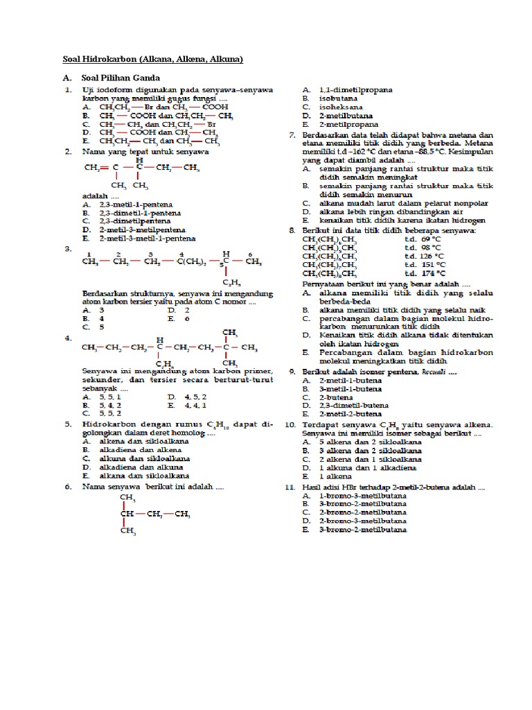 Detail Contoh Soal Alkana Alkena Alkuna Nomer 44