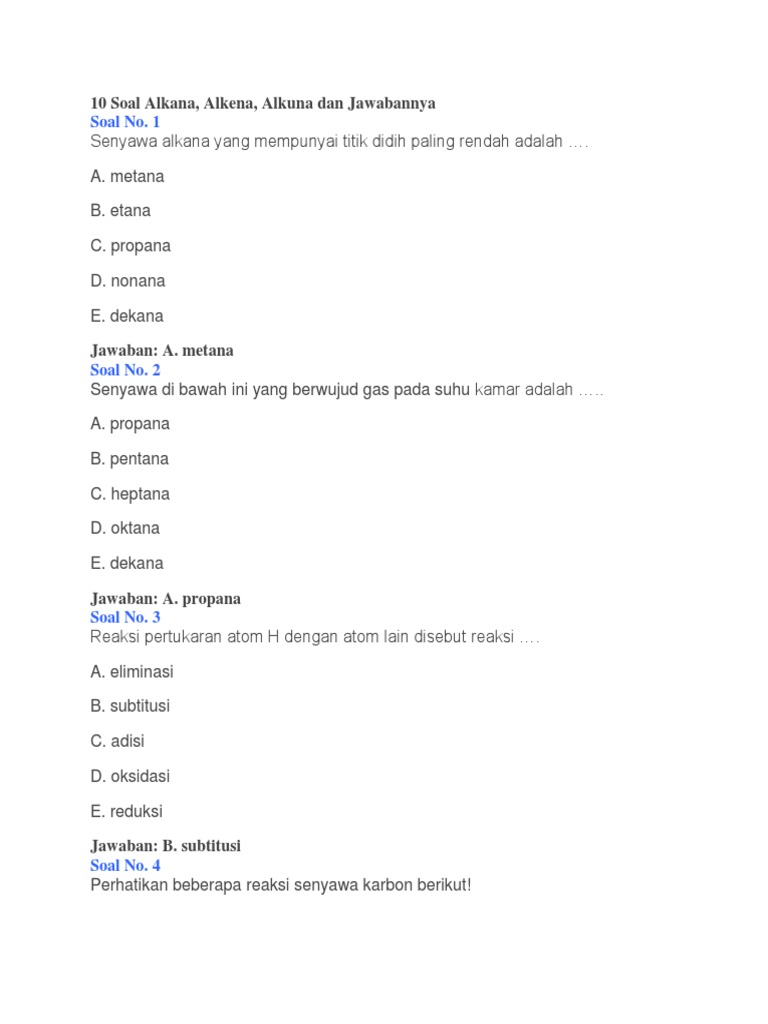 Detail Contoh Soal Alkana Alkena Alkuna Nomer 48