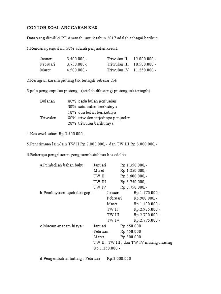 Detail Contoh Soal Anggaran Kas Nomer 4
