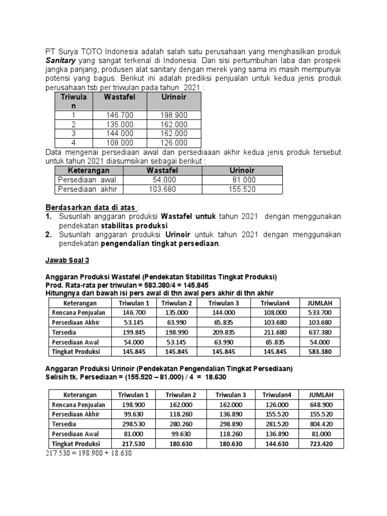 Detail Contoh Soal Anggaran Produksi Nomer 3