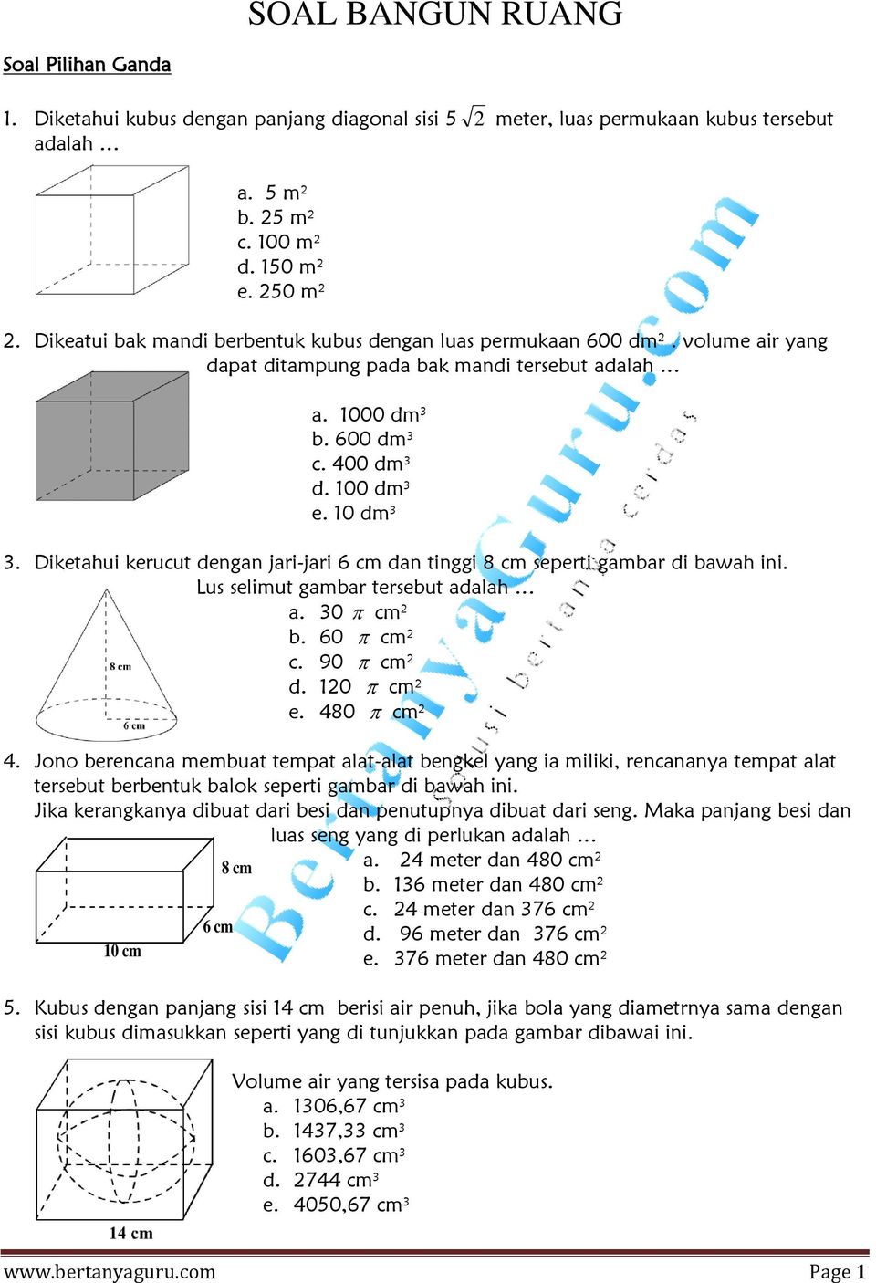 Detail Contoh Soal Bangun Ruang Nomer 9