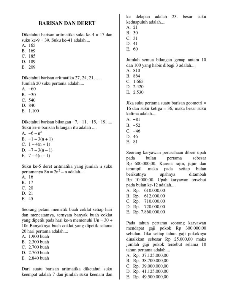 Detail Contoh Soal Barisan Dan Deret Kelas 11 Nomer 27
