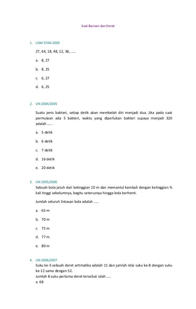 Detail Contoh Soal Barisan Dan Deret Kelas 11 Nomer 4