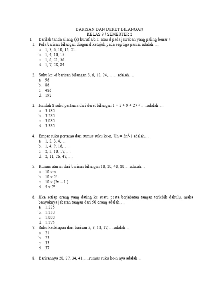 Detail Contoh Soal Barisan Dan Deret Kelas 11 Nomer 9