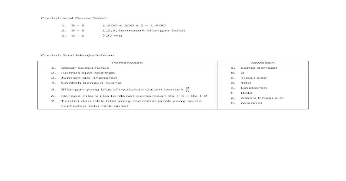 Detail Contoh Soal Benar Salah Nomer 18