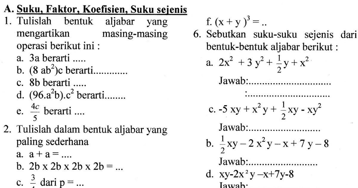 Detail Contoh Soal Bentuk Aljabar Nomer 50