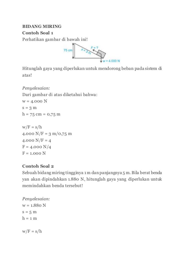 Detail Contoh Soal Bidang Miring Nomer 3