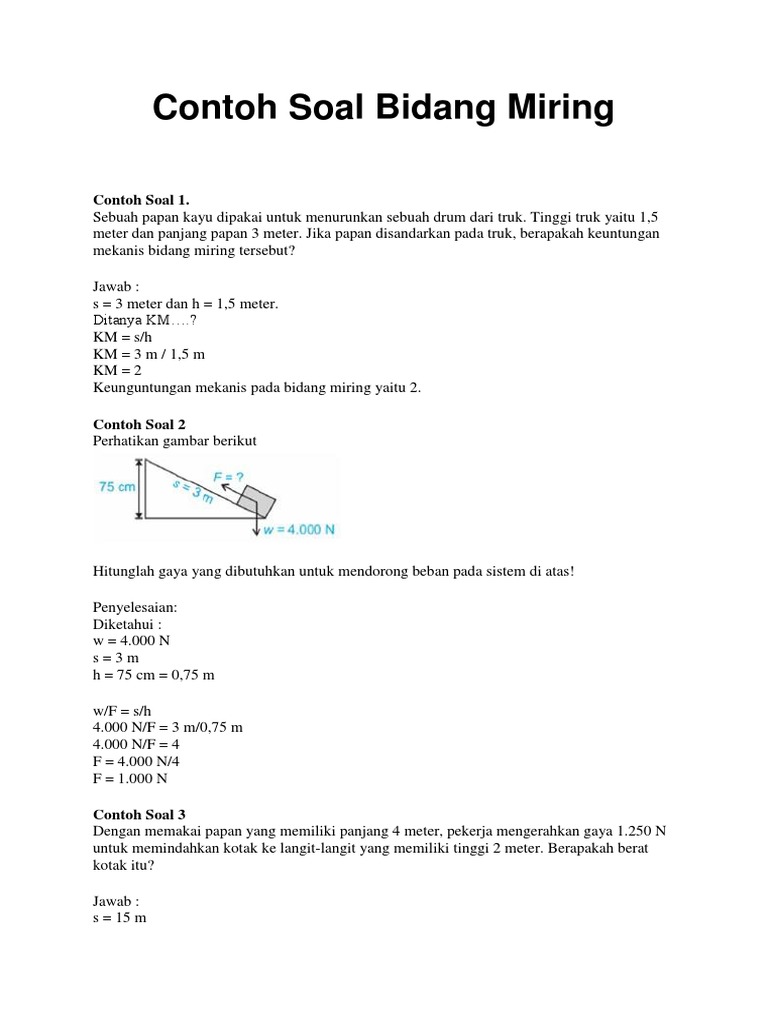 Detail Contoh Soal Bidang Miring Nomer 30