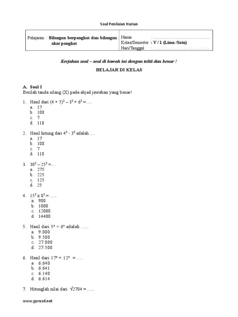 Detail Contoh Soal Bilangan Berpangkat Kelas 7 Nomer 31