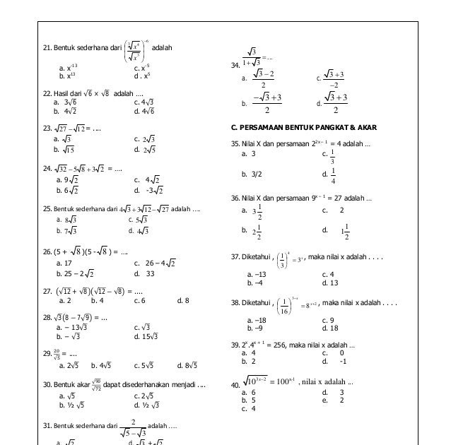 Detail Contoh Soal Bilangan Berpangkat Kelas 9 Nomer 34