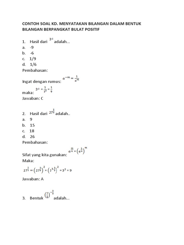 Detail Contoh Soal Bilangan Berpangkat Positif Nomer 35