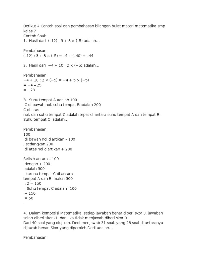 Detail Contoh Soal Bilangan Bulat Nomer 55