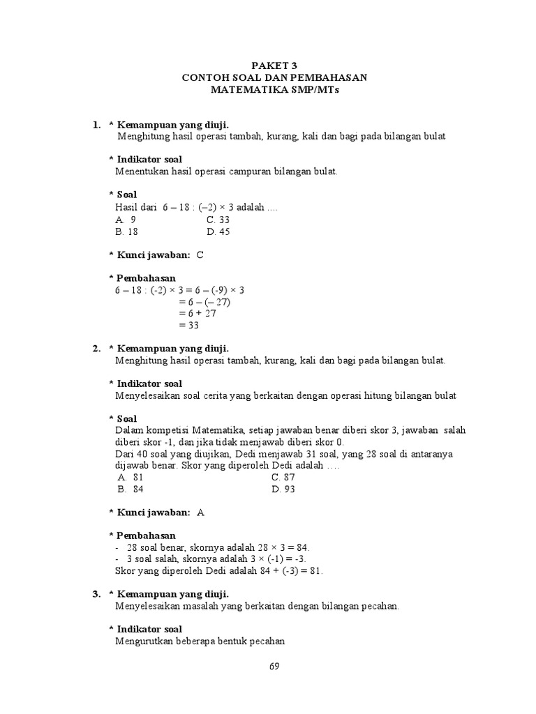 Detail Contoh Soal Bilangan Bulat Kelas 7 Nomer 2