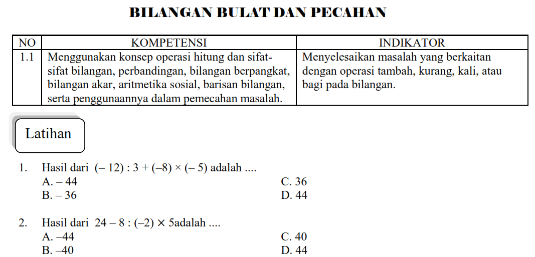 Detail Contoh Soal Bilangan Bulat Kelas 7 Nomer 13