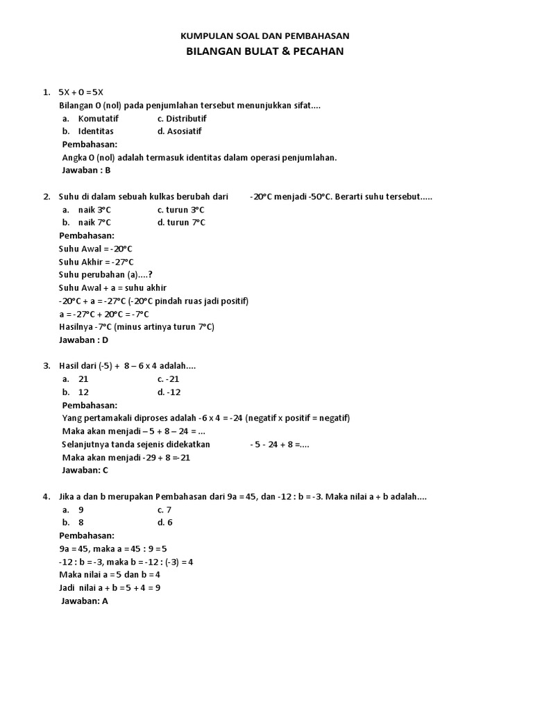 Detail Contoh Soal Bilangan Bulat Kelas 7 Nomer 19