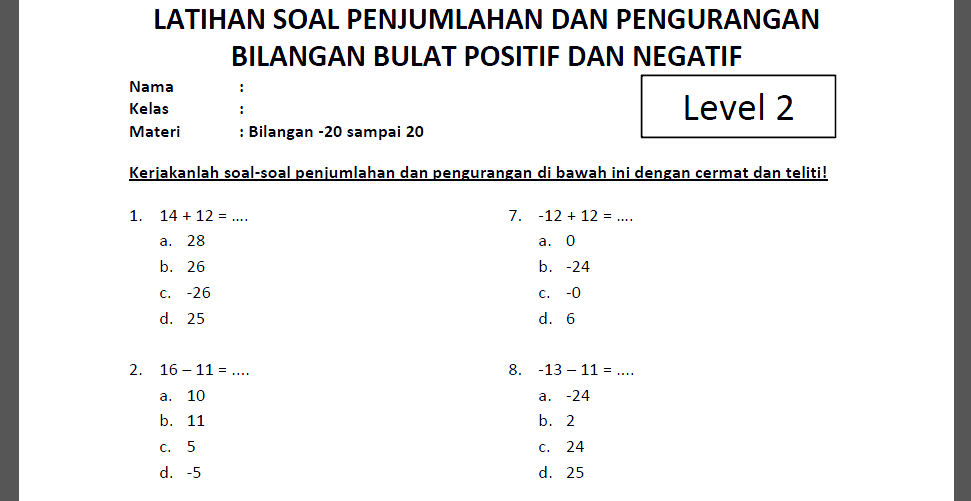 Detail Contoh Soal Bilangan Bulat Positif Dan Negatif Kelas 7 Nomer 14