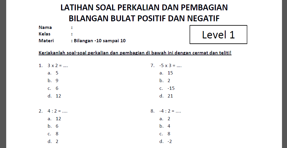 Detail Contoh Soal Bilangan Bulat Positif Dan Negatif Kelas 7 Nomer 35