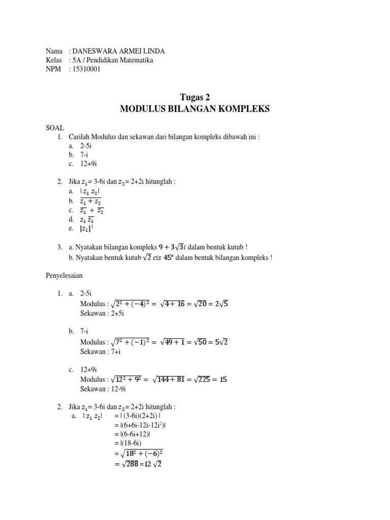 Detail Contoh Soal Bilangan Kompleks Nomer 9