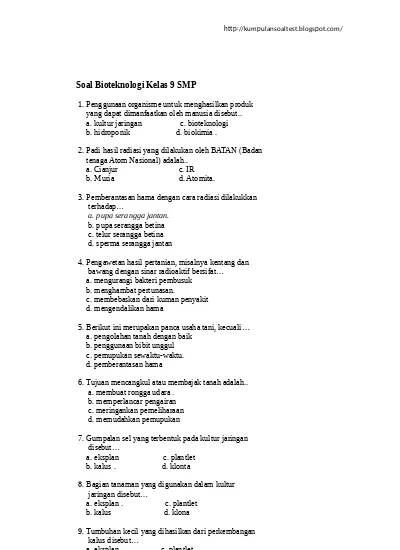 Contoh Soal Bioteknologi Kelas 9 - KibrisPDR