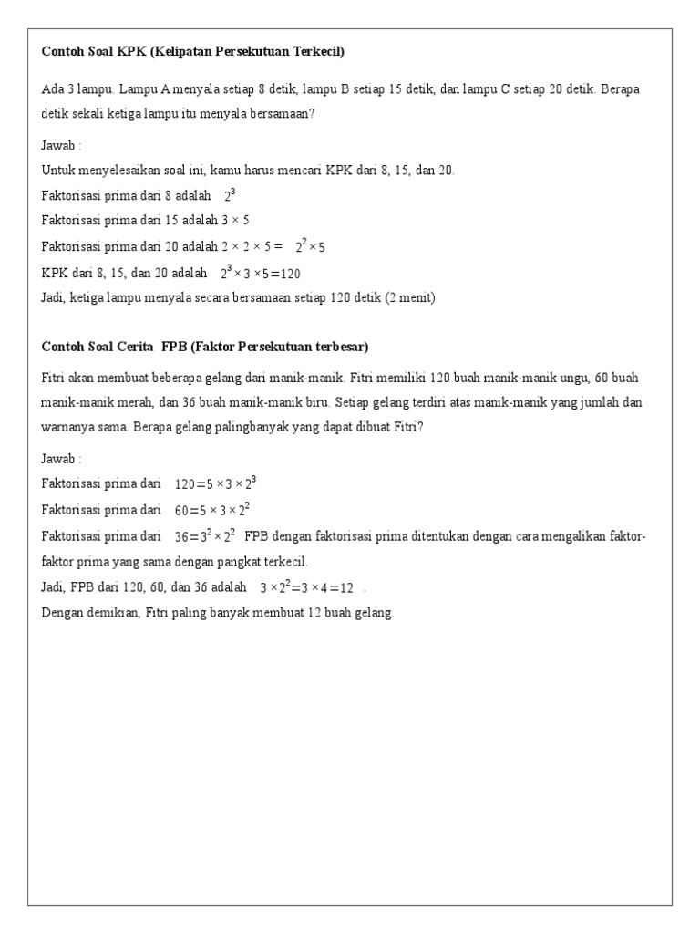 Detail Contoh Soal Cerita Kpk Dan Fpb Nomer 25