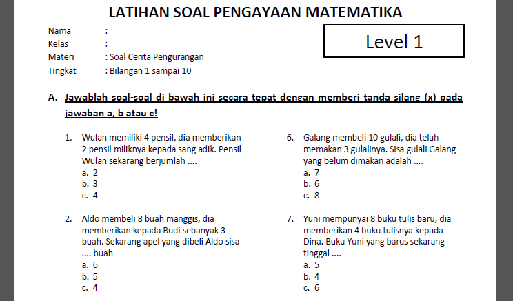 Detail Contoh Soal Cerita Matematika Nomer 6