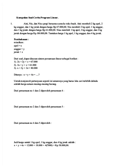 Detail Contoh Soal Cerita Persamaan Linear Dua Variabel Nomer 46