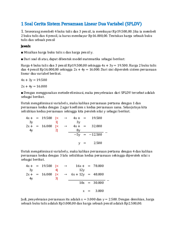 Detail Contoh Soal Cerita Persamaan Linear Dua Variabel Nomer 6