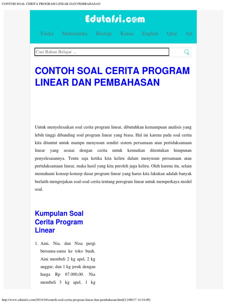 Detail Contoh Soal Cerita Program Linear Nomer 14