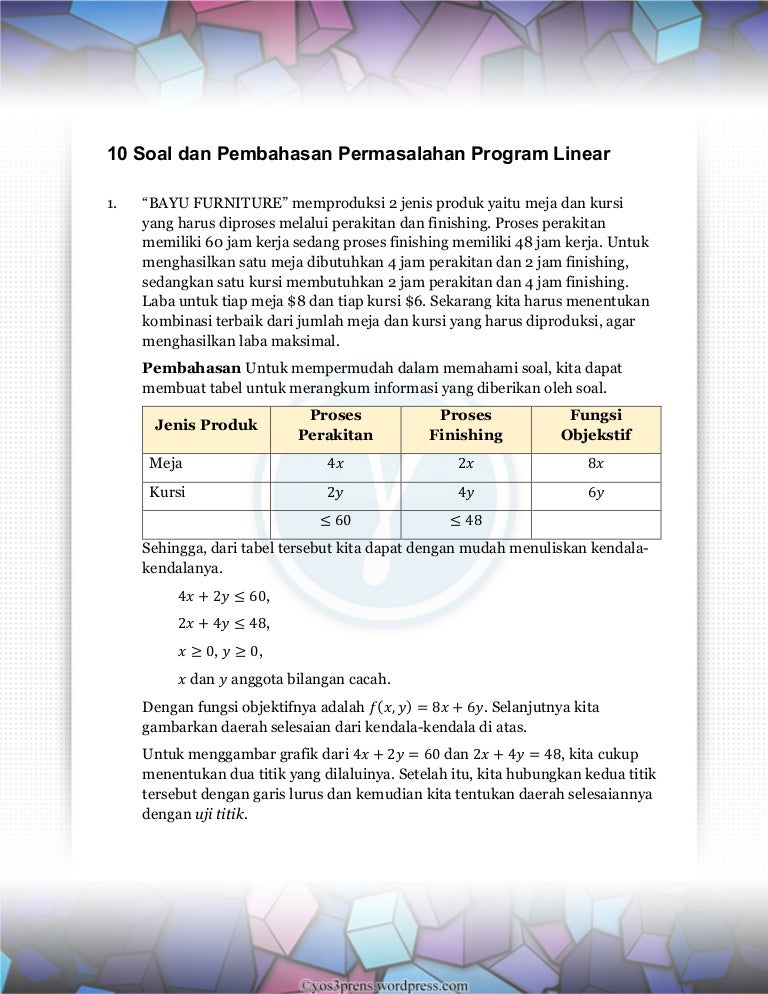 Detail Contoh Soal Cerita Program Linear Nomer 15