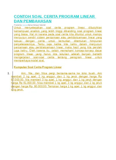 Detail Contoh Soal Cerita Program Linear Nomer 10
