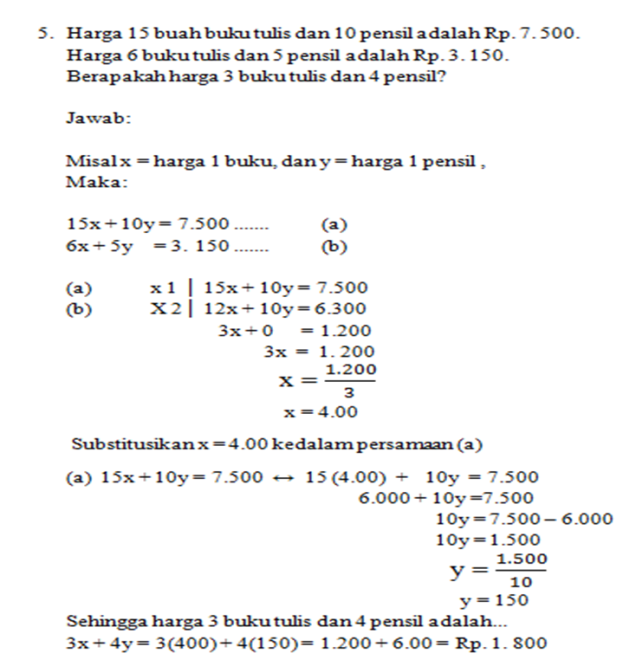 Detail Contoh Soal Cerita Spldv Nomer 15