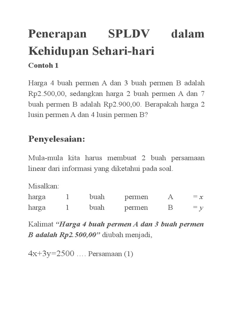 Detail Contoh Soal Cerita Spldv Kelas 10 Nomer 26