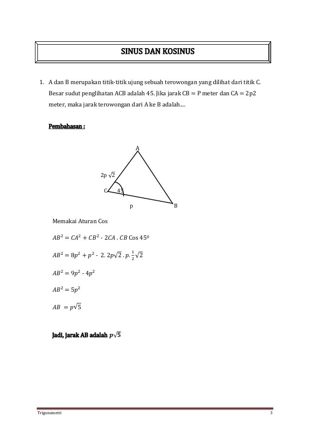 Detail Contoh Soal Cerita Trigonometri Nomer 17