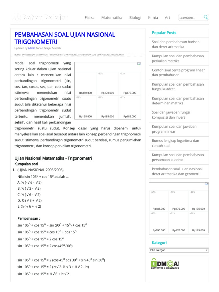 Detail Contoh Soal Cerita Trigonometri Nomer 43