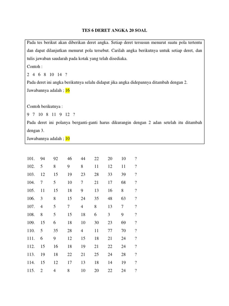 Detail Contoh Soal Deret Angka Nomer 41