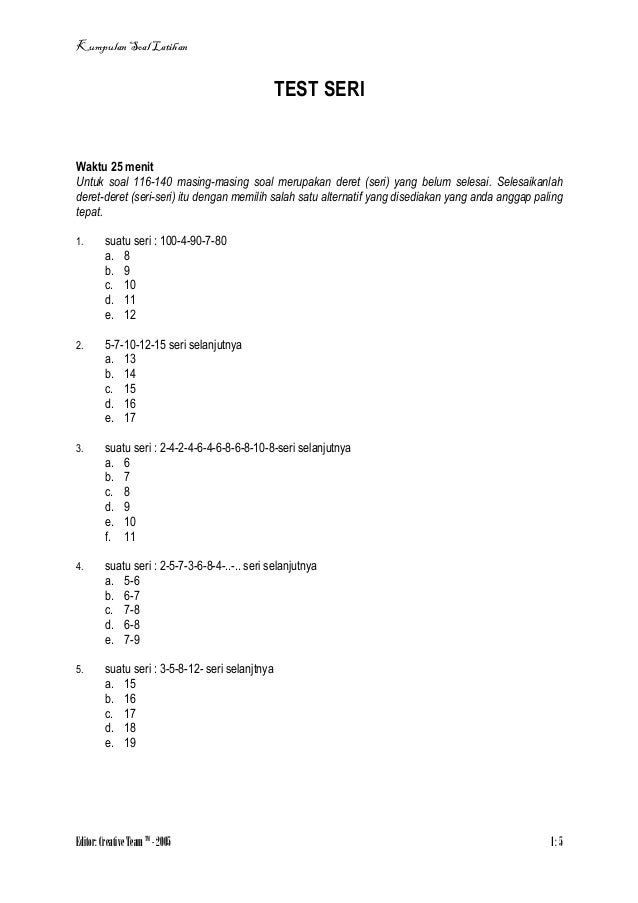 Detail Contoh Soal Deret Angka Nomer 10