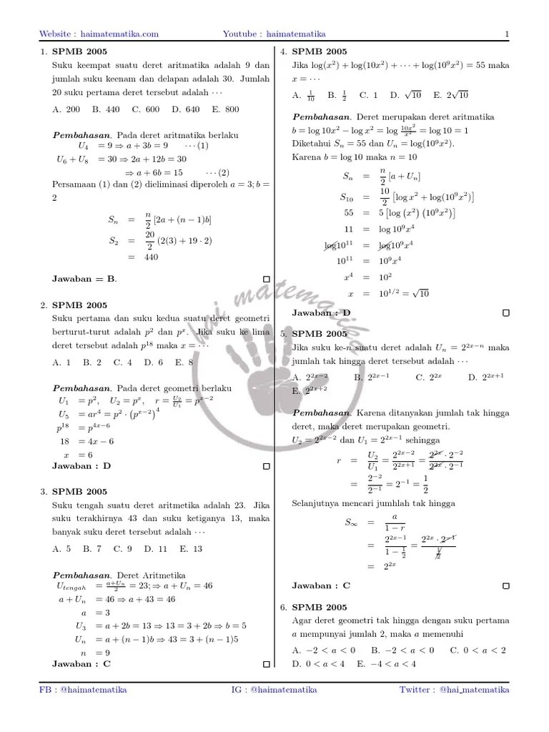 Detail Contoh Soal Deret Aritmatika Dan Geometri Nomer 31