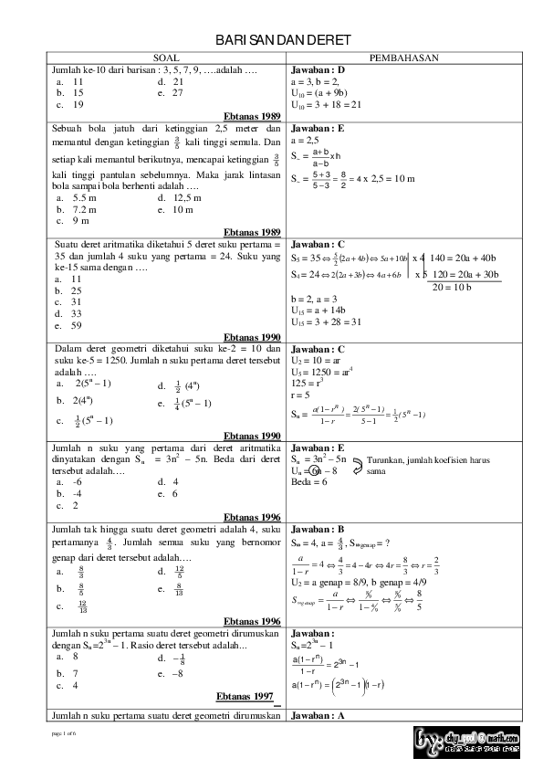 Detail Contoh Soal Deret Aritmatika Dan Geometri Nomer 46
