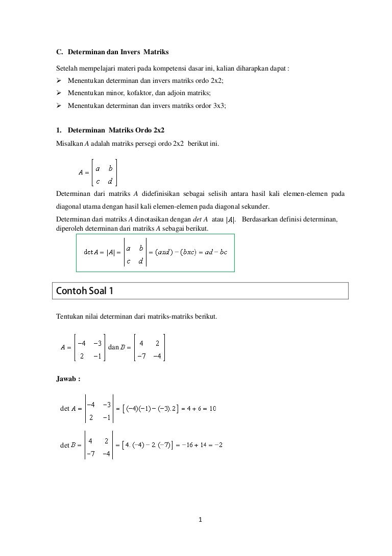 Detail Contoh Soal Determinan Matriks 2x2 Nomer 45