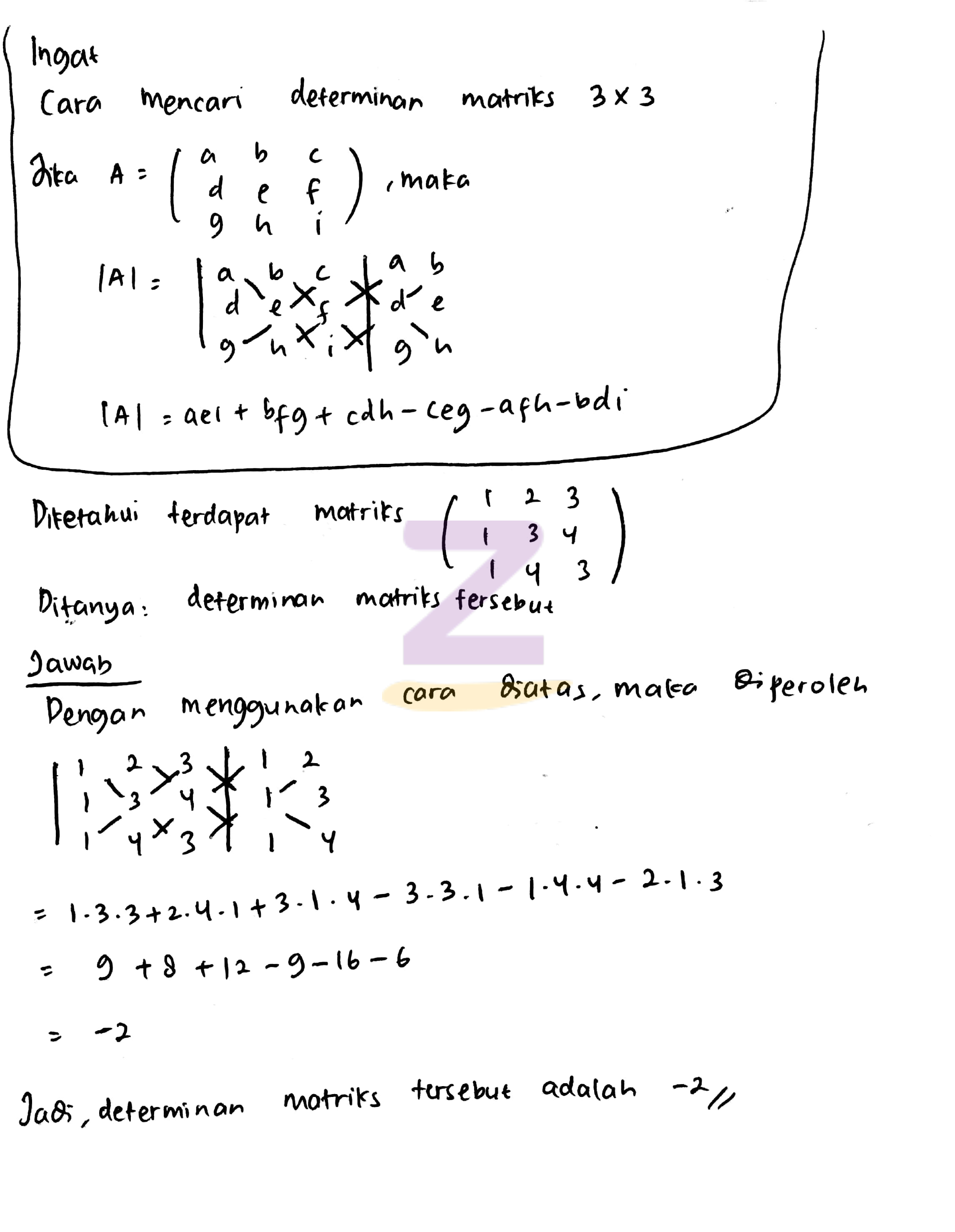 Detail Contoh Soal Determinan Matriks Ordo 3x3 Nomer 2