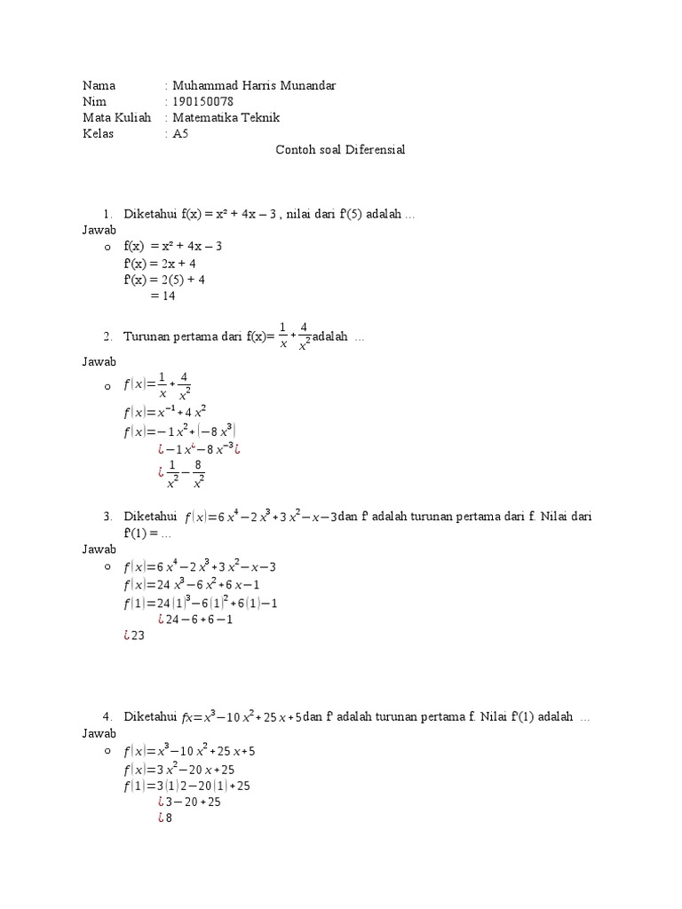 Detail Contoh Soal Diferensial Nomer 30