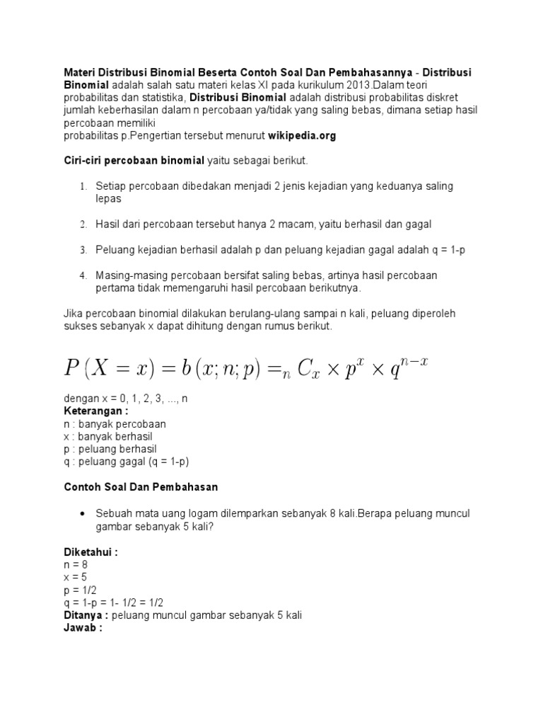 Detail Contoh Soal Distribusi Binomial Nomer 20