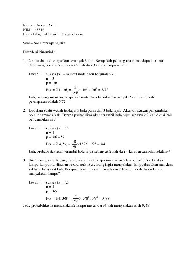 Detail Contoh Soal Distribusi Binomial Nomer 57