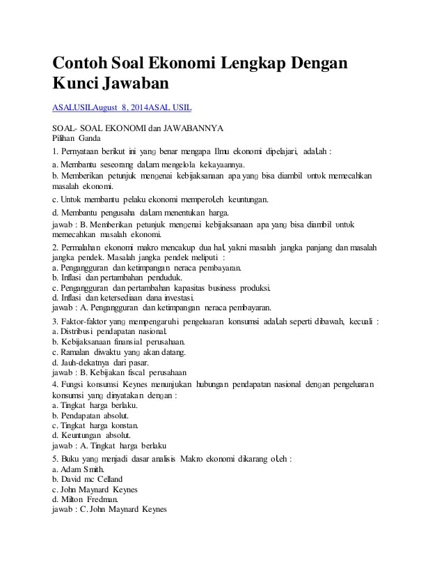 Detail Contoh Soal Ekonomi Kelas 11 Nomer 12