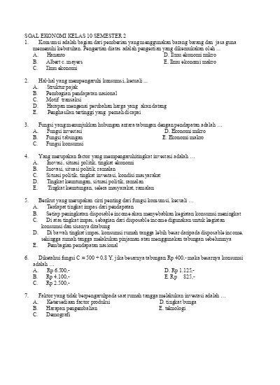 Detail Contoh Soal Ekonomi Kelas 11 Semester 2 Nomer 13